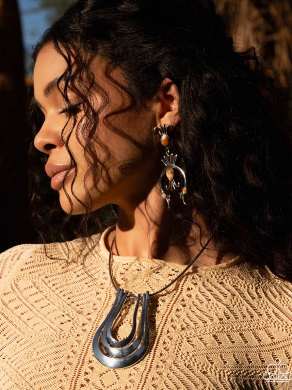 Modern Silver-Tone Multi-Loop Necklace & Matching Earrings